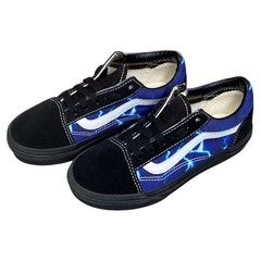 Vans Old Skool Lightning Kids 1.5 Blue Black Shoes Skate Sneakers Damage