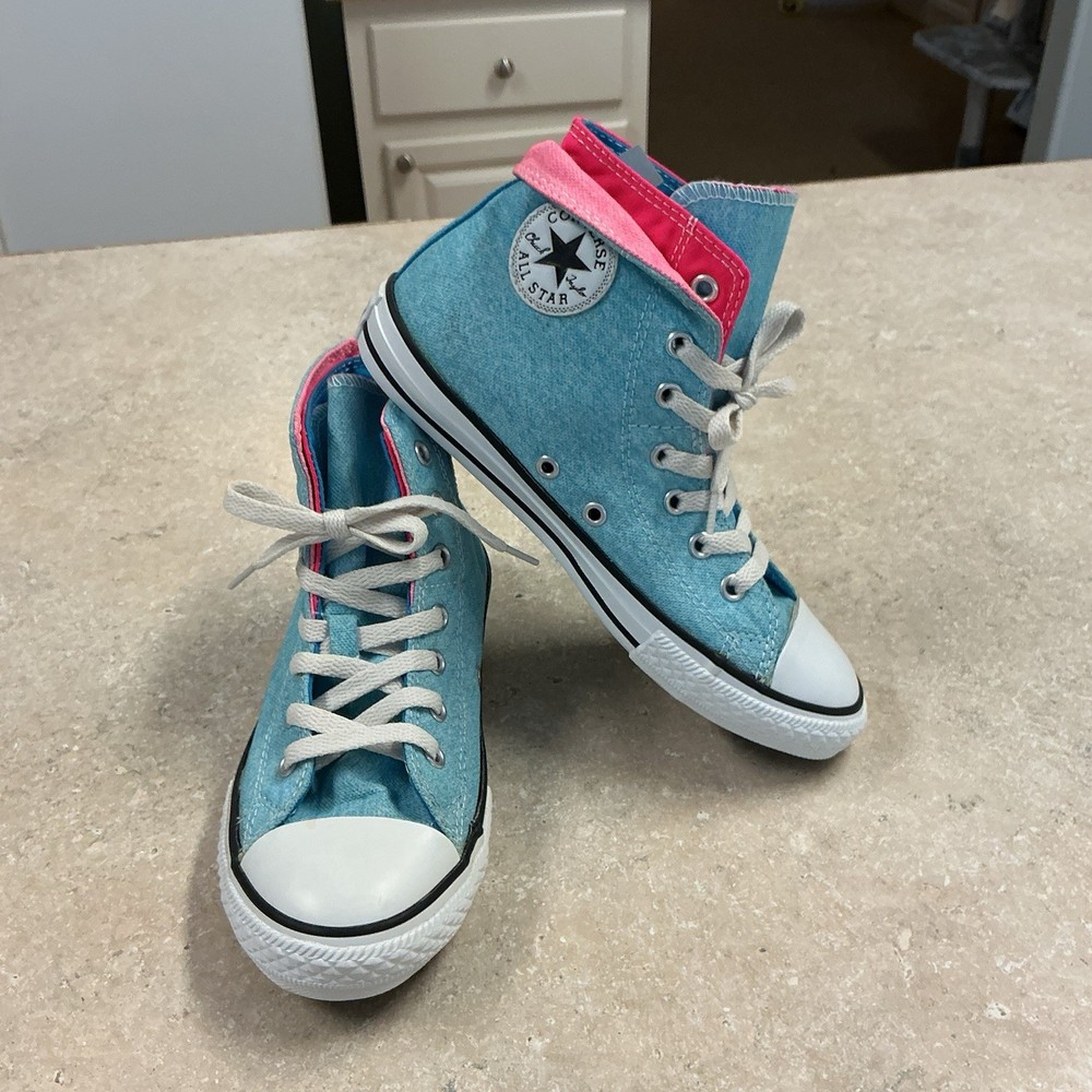 Converse Chuck All Star SZ 3 Junior Double Tongue High Top Sneakers Blue Wash