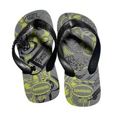 Havaianas Kids Game Over Flip Flops Grey Neon Video Game Sandals 11/12C NWT