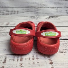 Crocs Juniors Size 1 Red Elmo Face Slip On Plush Lined Clog Shoes Sesame Street