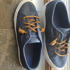 Sperry Crest Vibe Blue Linen Canvas Sneakers Kids Size 6 STS83236 Low Top Shoes
