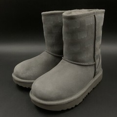 UGG KIDS CLASSIC II SHORT BOOT GREY SUEDE LOGO GRAPHIC LITTLE KIDS SIZE US 13K