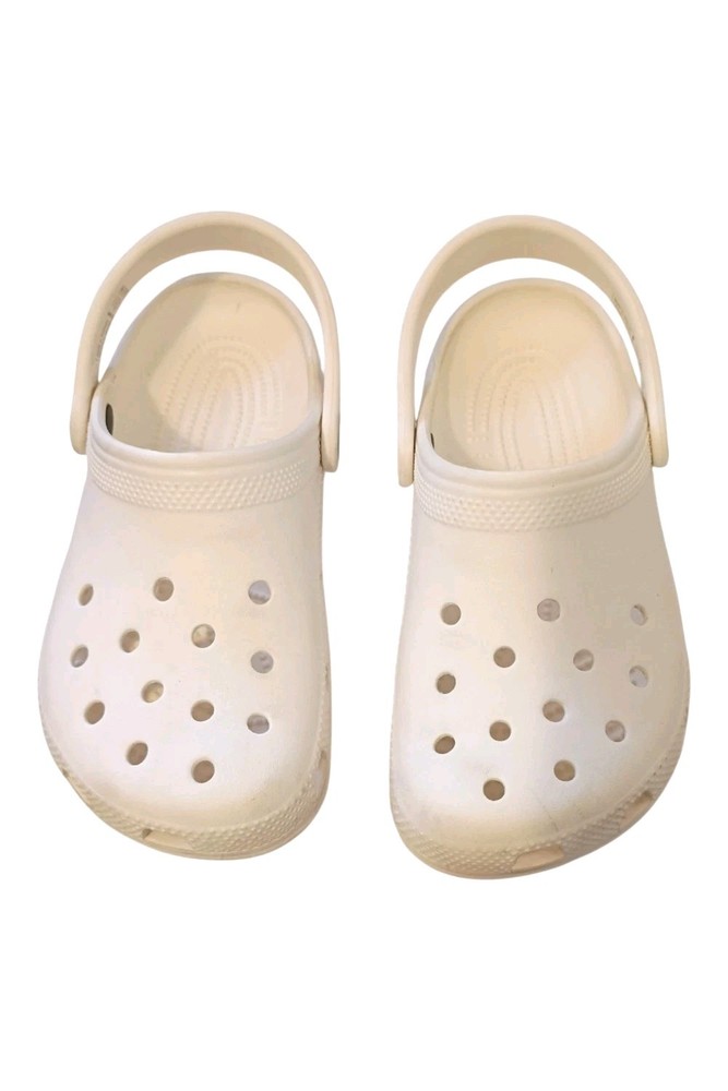 Crocs Classic Clogs Kids J2 White Cutout Heel Strap Comfort Casual Shoes