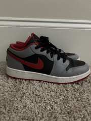 Jordan Air Jordan 1 Low Unisex Kids Sneaker Leather Gray/Black/Red 4.5