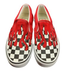 Vans Classic Slip-On Flame Checkerboard Red Canvas Shoes Youth Size 4.5