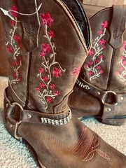 Girls 1.5 Caballo Dorado Brown Maroon Leather Cowgirl Boots Ankle Strap bling