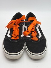 Vans Old Skool Low-Top Canvas Sneakers Black/White W/ Orange Ribbon Laces Youth