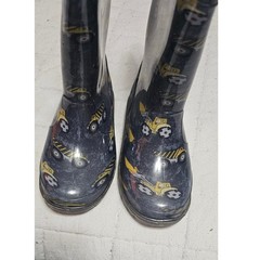 Kids Construction Vehicle Light Up Rain Boots Waterproof Pull On Blue Yellow 11