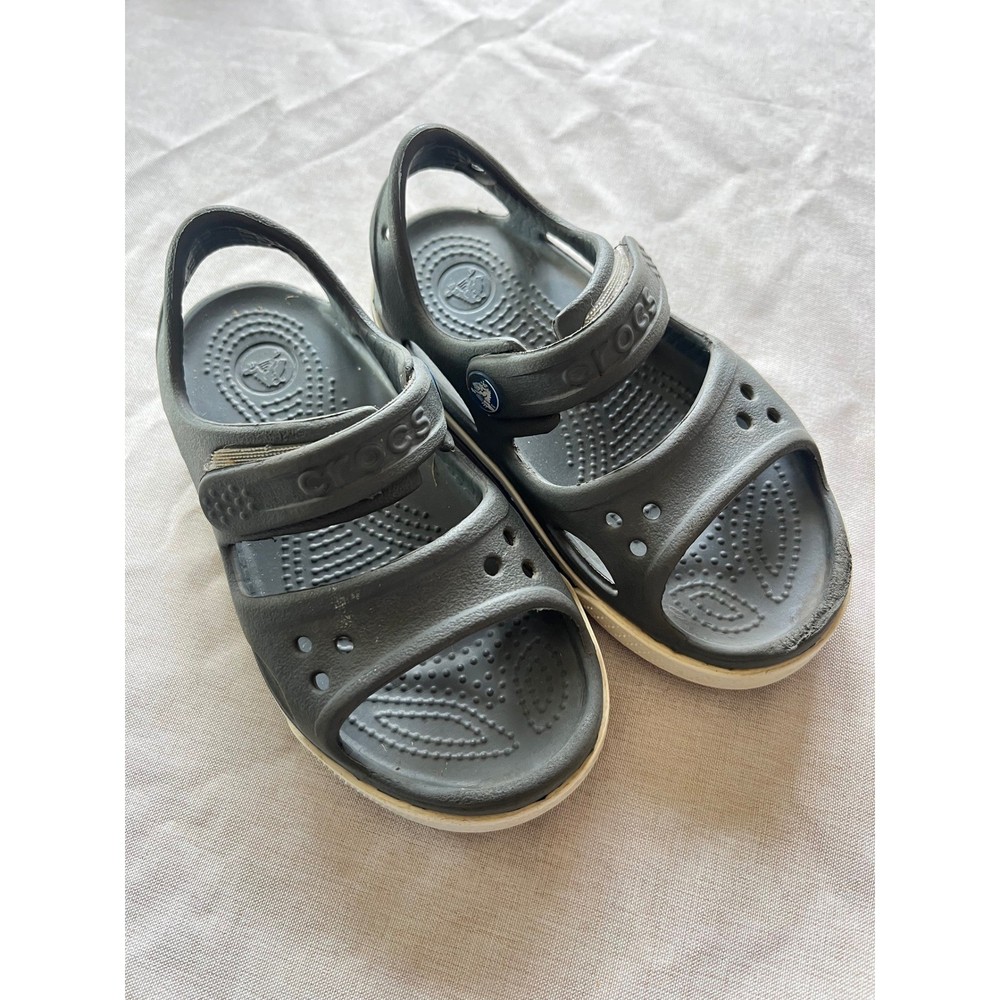 Crocs Crocband II Sandals Kids Size C9 Charcoal Grey White Sporty Water Shoes