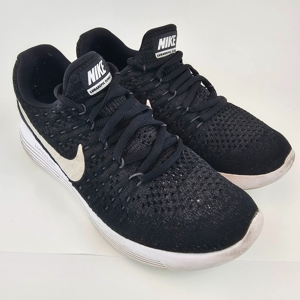 Nike LunarEpic Low Flyknit 2 GS Running Shoes Black White Kids Youth Size 5.5Y