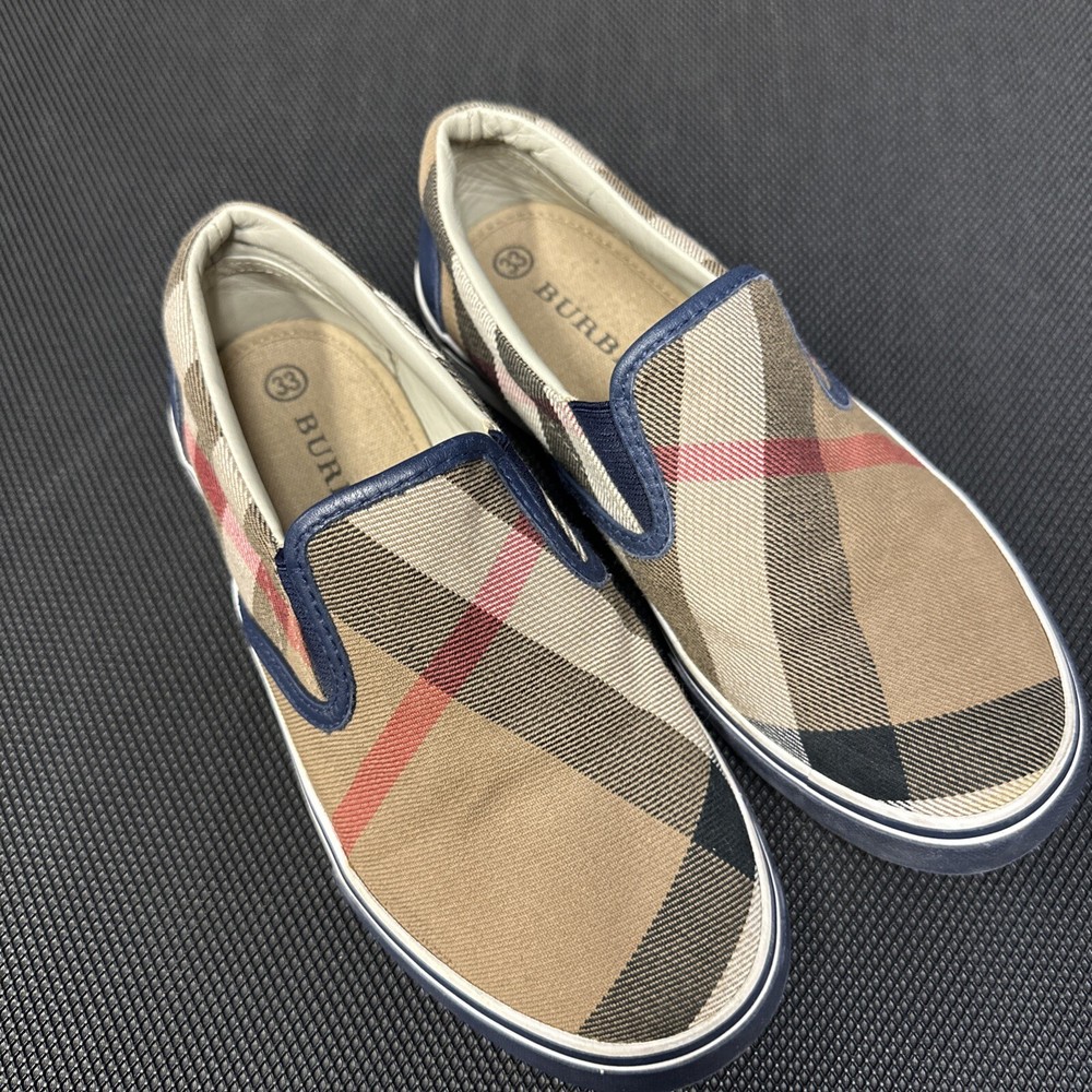 Authentic Burberry Kids Shoes Slip On Plaid Check Sneakers Size 33 EU ~ US 2