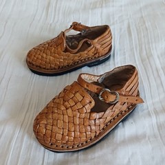 Handmade Upcycled Tan Woven Leather Sandals Child’s Sz 5 – 5.5