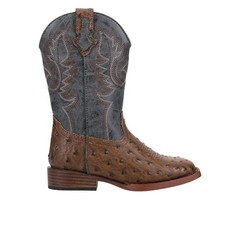 Roper Bumps Ostrich Print Embroidered Square Toe Pull On Cowboy Youth Boys Size