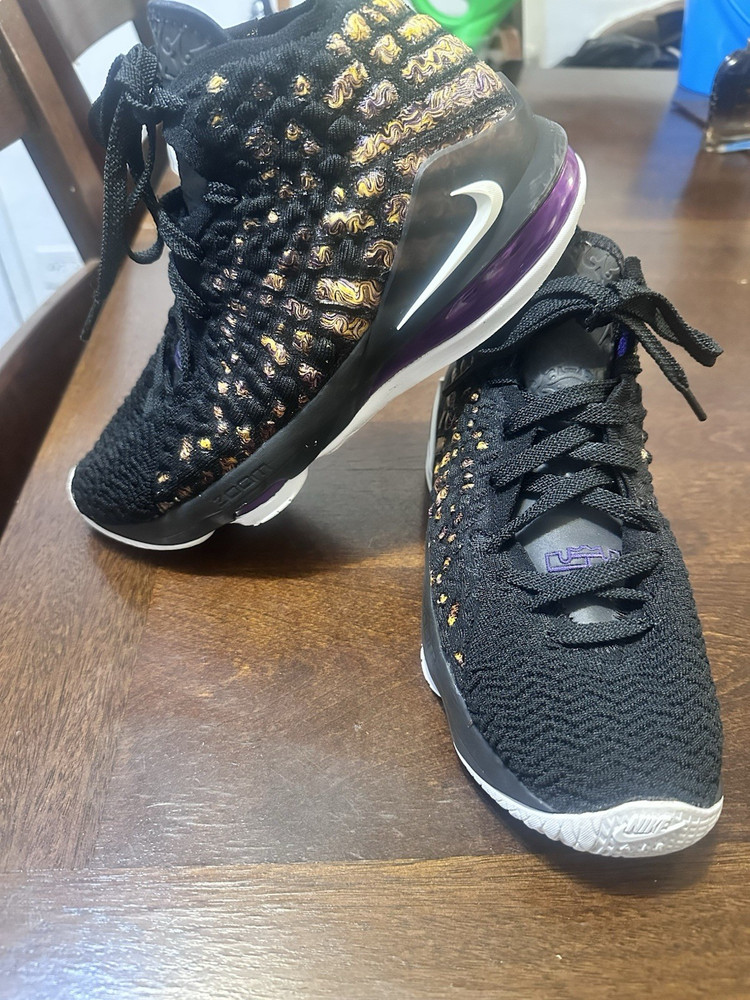 Nike LeBron 17 BQ5594-004 Black/Gold/Purple Mid Top Basketball Shoes 6Y