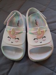 Cat & Jack Unicorn Slide Sandals Hook & Loop Strap Multicolor/White Kids 8