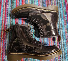 Dr. Martens 1460J Black Shiny Leather Lace Up Side Zip Ankle Boots Kids US 2