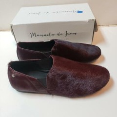 NIB Beautiful Designer MANNELA DE JUAN Burgundy Rabbit Fur Shoes 35 SPAIN