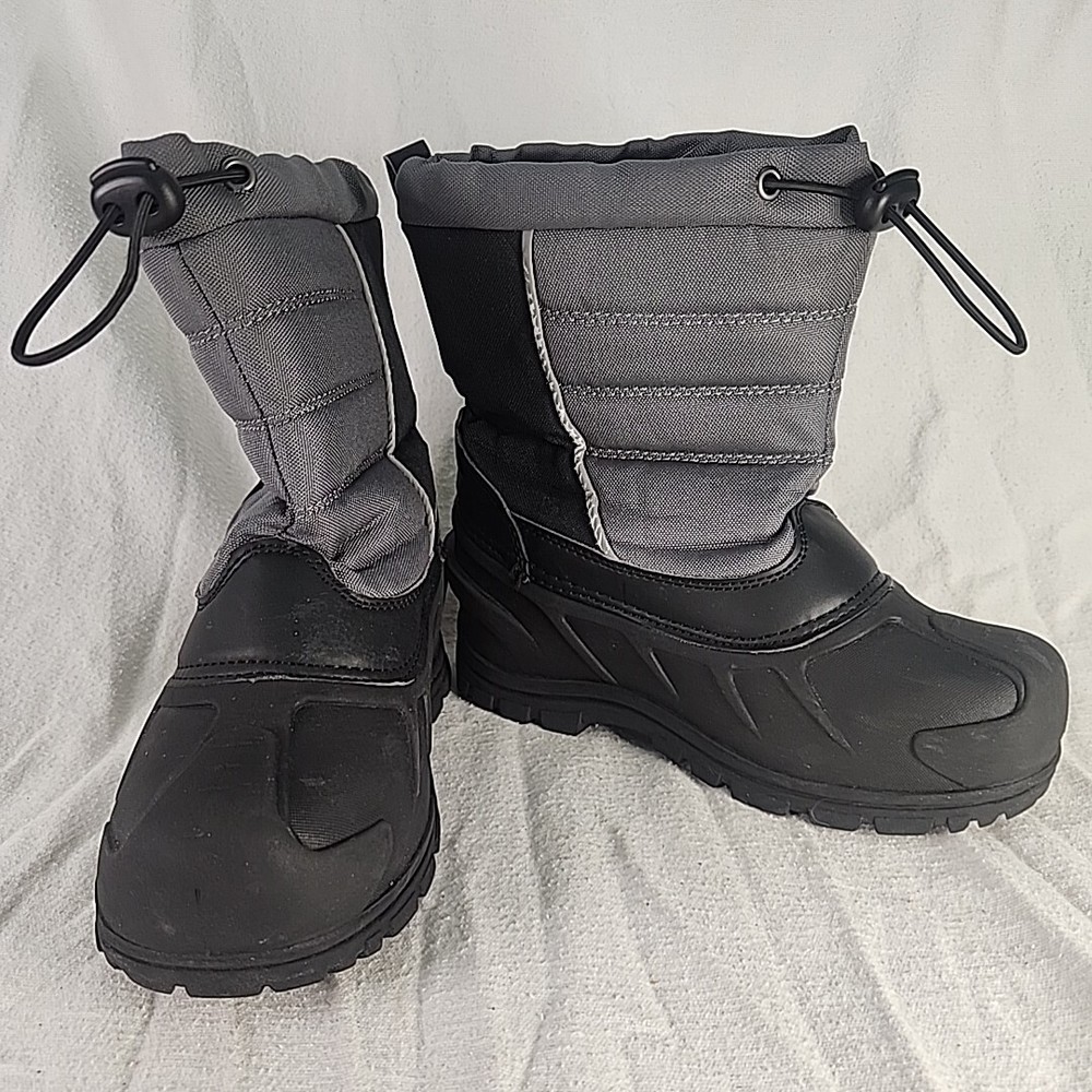 Boots Kid 3 Itasca Insulated Waterproof Canvas & Rubber Winter Snow Grey & Black