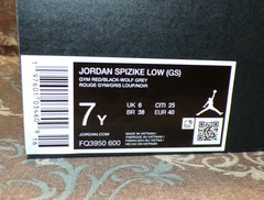 Big Kid’s Jordan Spizike Low Gym Red/Black-Wolf Grey FQ3950-600 Size 7y