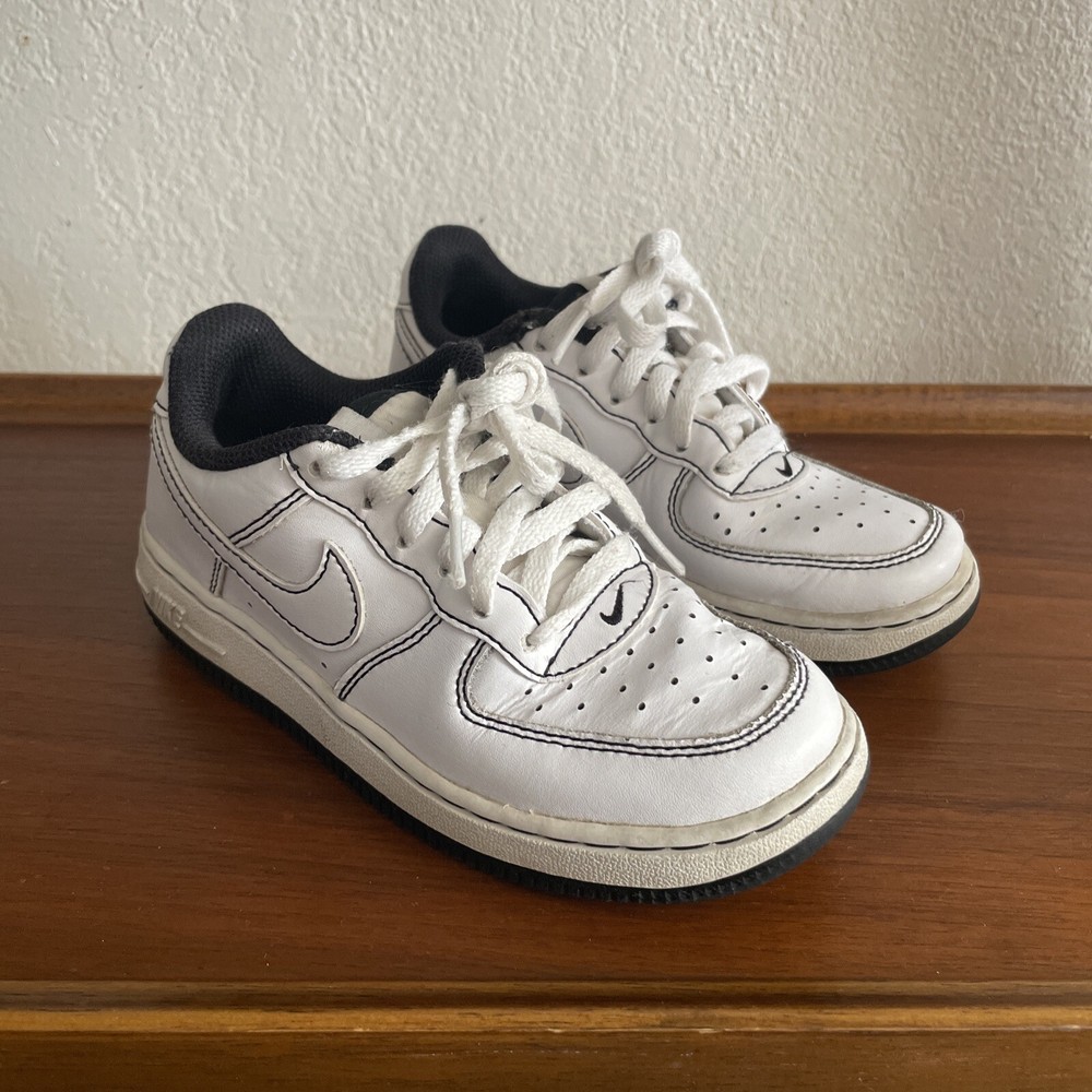 Nike Air Force 1 Low White/Black Contrast Stitching Sneakers Shoes Kids Sz 12c
