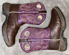 KIDS DURANGO SIZE 1 LEATHER WESTERN BOOTS PURPLE & GOLD SQUARE TOE