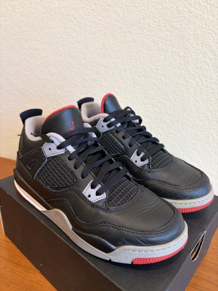 Air Jordan 4 Retro Bred Reimagined Black Fire Red Cement Grey BQ7669-006 Kids 2Y