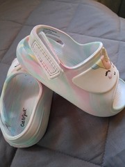 Cat & Jack Unicorn Slide Sandals Hook & Loop Strap Multicolor/White Kids 8