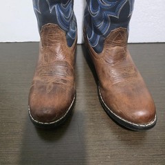Cody James Blue/Brown Leather Pull On Western Unisex Youth Boots 4