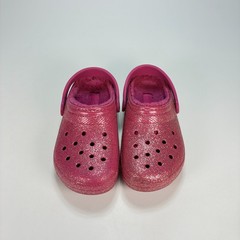 Crocs Classic Lined Glitter Clog Fuchsia Cozy Slip On Comfort Shoes Youth Size 1