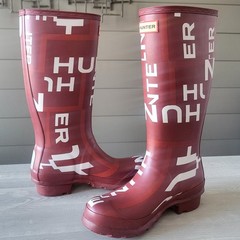 Hunter Original Kids Exploded Logo Print Tall Rain Boots US 4B / 5G EU 36 NWOT