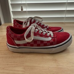 Vans Ward Checker Dot Sneakers Kids Red Canvas Lace-Up Low Top Comfort – 2