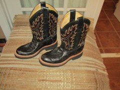 Old West Kids Black Ostrich Print Leather Western Boots CR10010C size 1.5