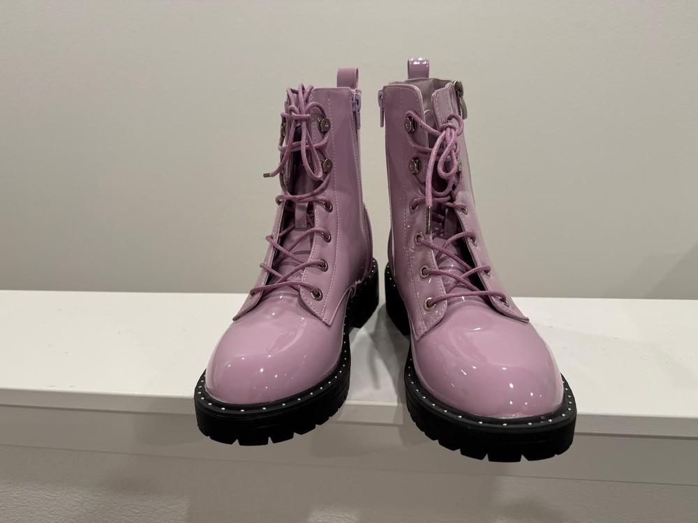 Pink/Lavender Studded Ankle Booties with Lace Up and Side Zip