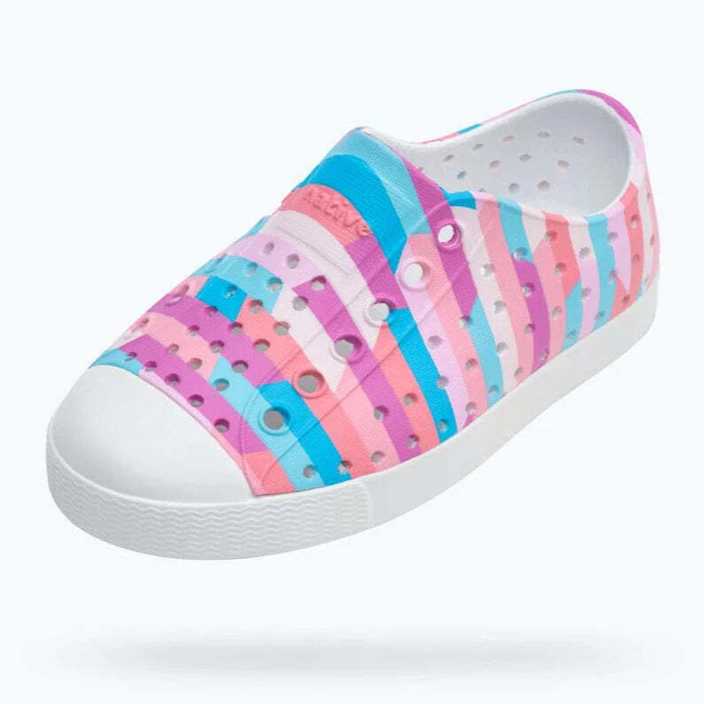 Native Kids Jefferson Sugarlite Sandals Shoes – Shell White/ Pastel Multi Stripe