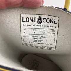 Lone Cone Kids Size 4 Pull On Rain Boots, Blue And Yellow With Handles