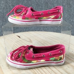 Sperry Top Sider Boat Shoes Youth 10 M Biscayne 1Eye Pink Plaid Fabric Lace Up