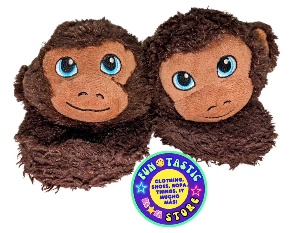 BOYS GIRLS SLIPPERS, BUILD A BEAR FAUX FUR MONKEY Sz M (12-13). SLIP ON. FOAM