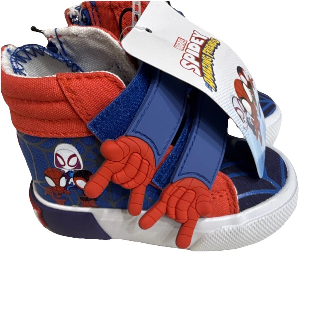 Marvel Spidey Kids High Top Sneakers Blue Red Strap Size 5