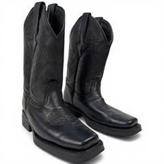 Soto Square Toe Black Leather Western Dance Boots Big Kid size 4