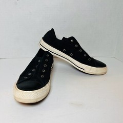 Converse All Star Black Camo Leather Toe No Lace Slip On Shoes Boy’s 4 Girl’s 6