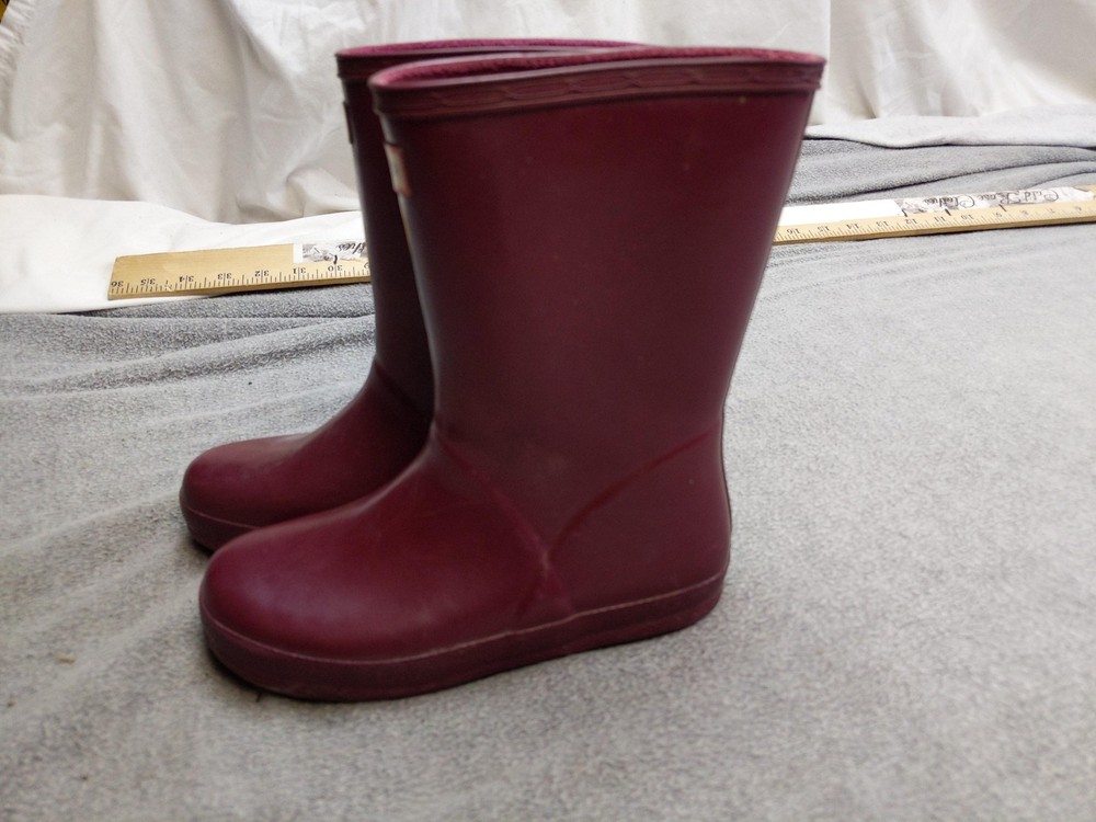 Hunter Rain Boots Youth 12 Burgundy Waterproof Rubber Wellies Pull On Kids