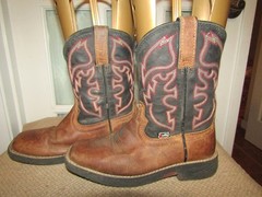 Justin Rush Junior Square Toe Black & Brown Western Boots JK4337 Youth sz 3.5 D