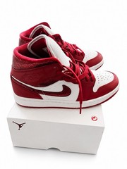 Jordan Air Jordan 1 Mid High Top Leather Sneaker Red/White Kids US 8