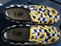 shoes VANS Slip-On black/white Checkered Sunflower youth sz 2