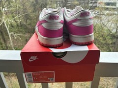 Nike Dunk Low GS Pink White Leather Unisex Kids Sneakers Size 7Y