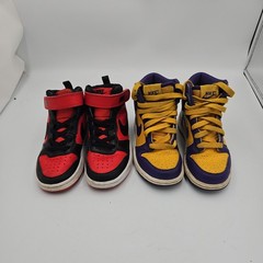 Nike Kids Shoes Lot Of 2 Pairs Red Black Size 11C & Purple Yellow Lakers 11.5C