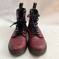 Dr Martens boots 1460 J cherry red leather lace up side zipper youth 3 kids docs