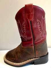 Old West Toddlers Size 6 D Red Brown Leather Western Boots Cowboy Rodeo Unisex