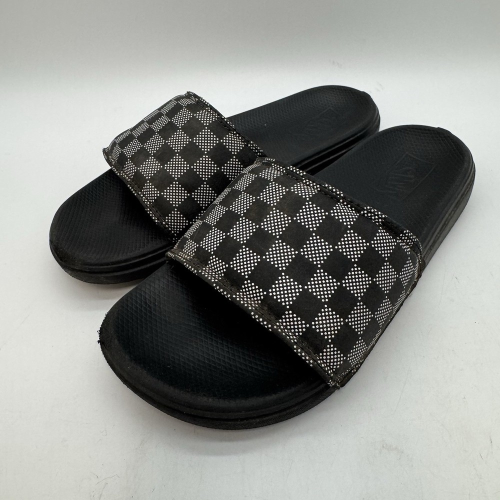 Vans Off The Wall Checkerboard La Costa Slide Youth 4 Black & White Skate Sandal