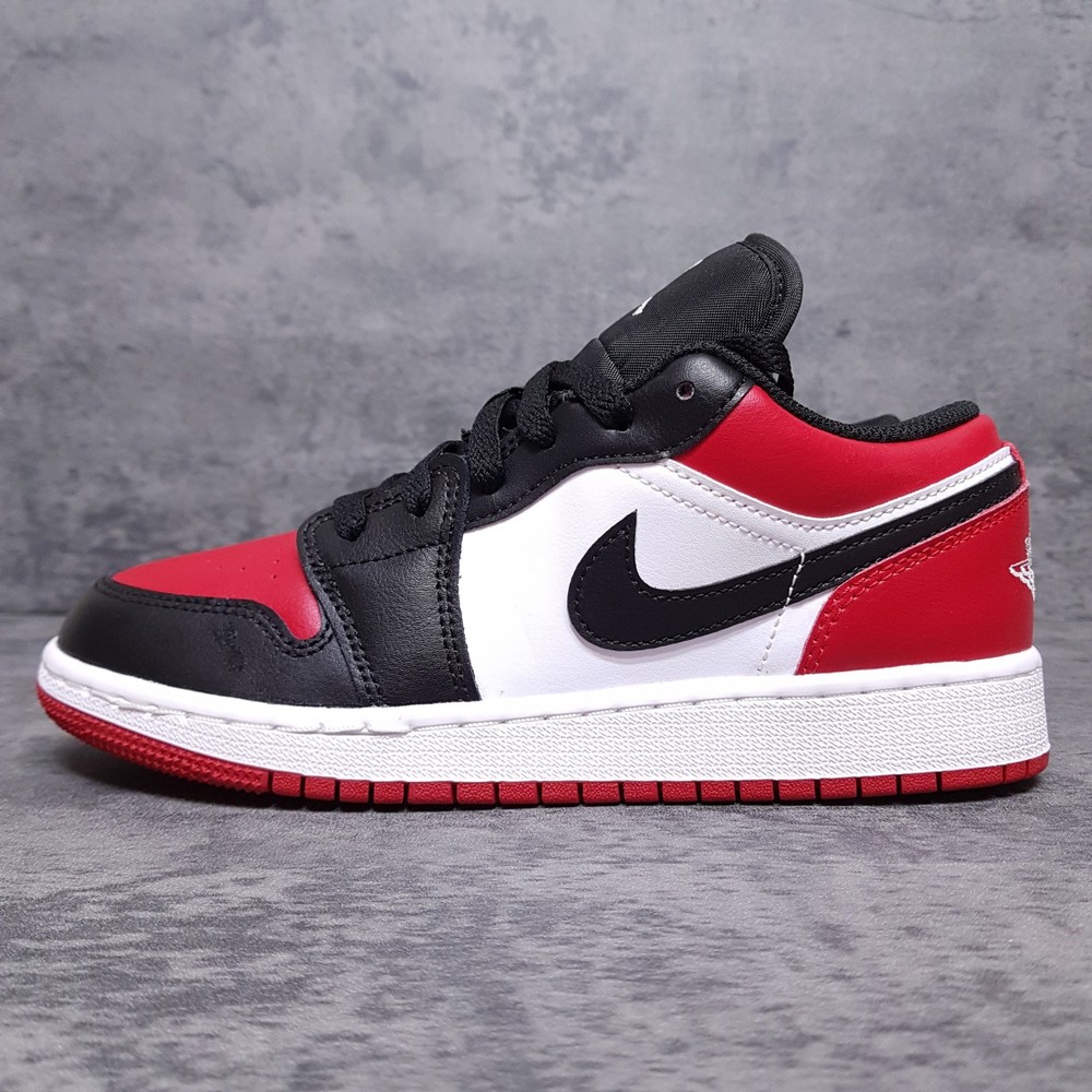 AIR JORDAN 1 Low Bred Toe Casual Shoes GS Kids 4 Y Womens 5.5 Gym Red Black